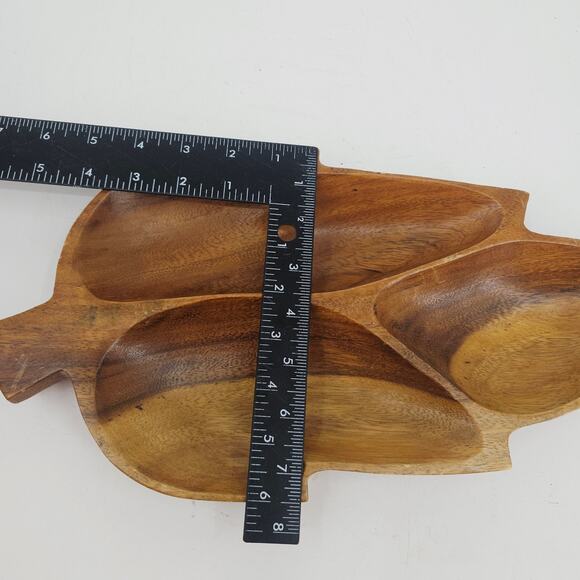 Vintage Genuine Monkey Pod Wood Hand Crafted Large Leaf Relish Dish Philippines - Picture 4 of 6